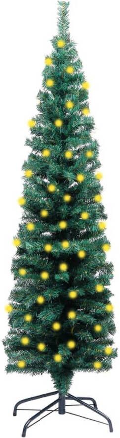 VidaXL Kunstkerstboom met LED&apos;s en standaard smal 150 cm PVC groen
