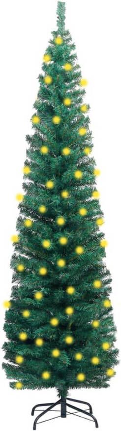 VidaXL Kunstkerstboom met LED&apos;s en standaard smal 180 cm PVC groen