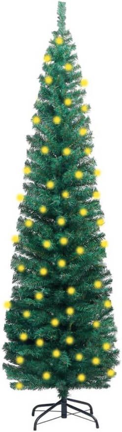 VidaXL Kunstkerstboom met LED&apos;s en standaard smal 240 cm PVC groen