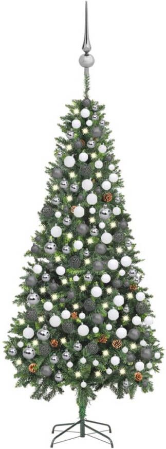 VidaXL Kunstkerstboom met LED&apos;s kerstballen en dennenappels 210 cm