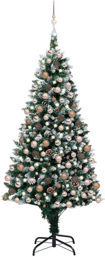 VidaXL Kunstkerstboom met LED&apos;s kerstballen en dennenappels 210 cm