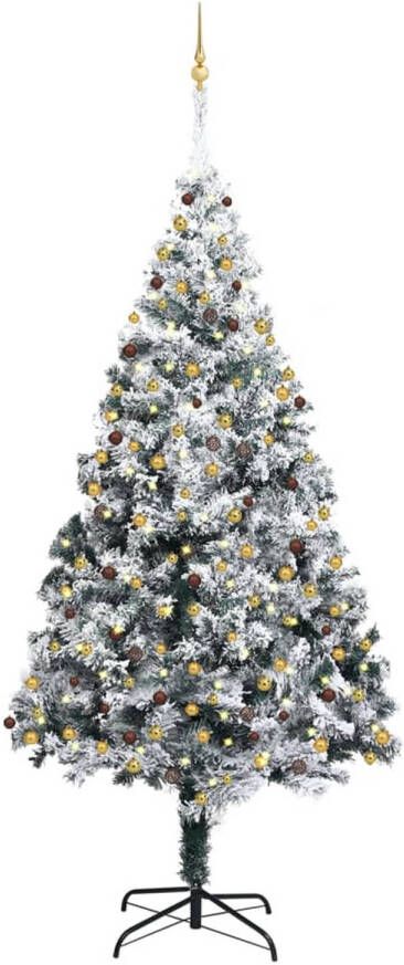 VidaXL Kunstkerstboom met LED&apos;s kerstballen en sneeuw 300 cm groen
