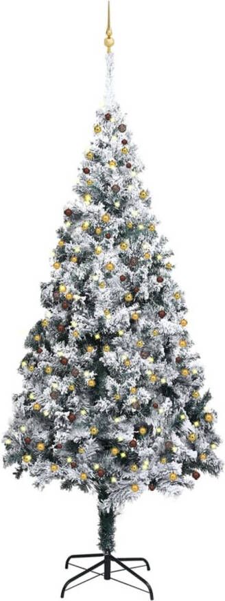 VidaXL Kunstkerstboom met LED&apos;s kerstballen en sneeuw 400 cm groen