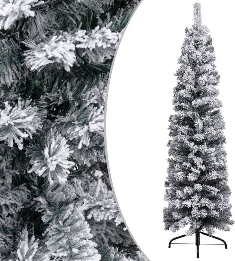VidaXL Kunstkerstboom met sneeuwvlokken smal 120 cm PVC groen