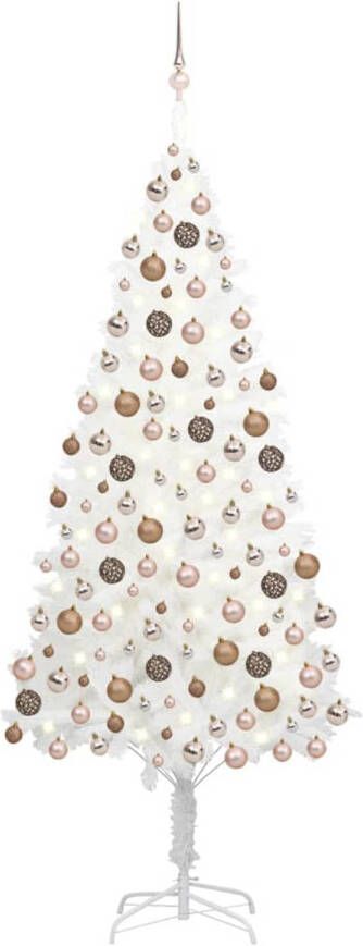 VidaXL Kunstkerstboom met verlichting en kerstballen 210 cm PVC wit