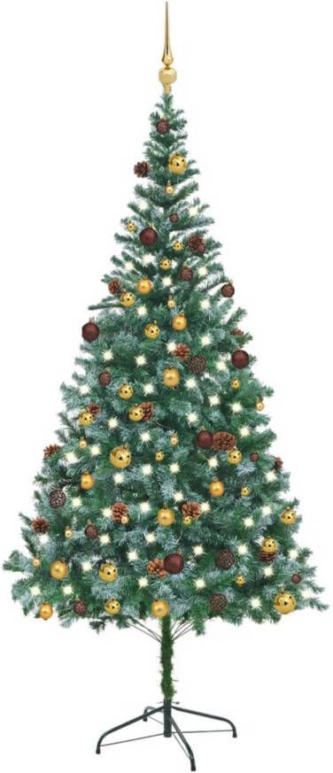 VidaXL Kunstkerstboom met LED&apos;s en kerstballen en dennenappels 210 cm