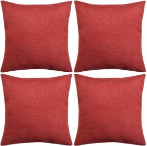 VidaXL Kussenhoezen 4 stuks linnen look bordeauxrood 80x80 cm