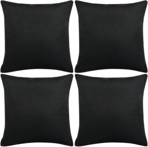 VidaXL Kussenhoezen linnen-uitstraling 50x50 cm zwart 4 st