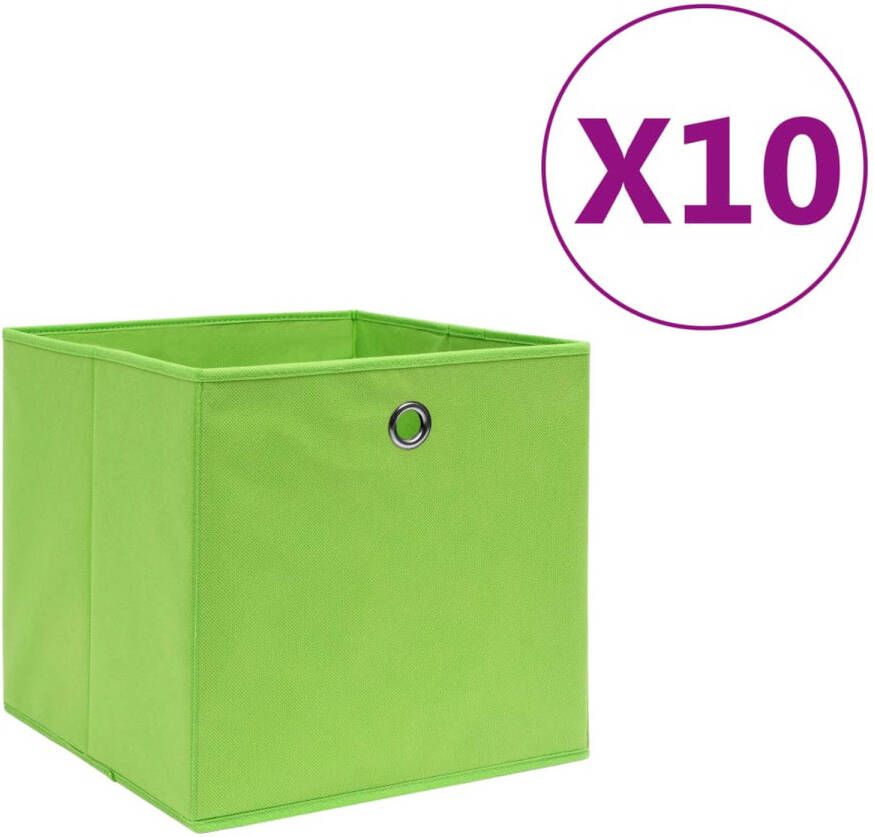 VidaXL Opbergboxen 10 st 28x28x28 cm nonwoven stof groen