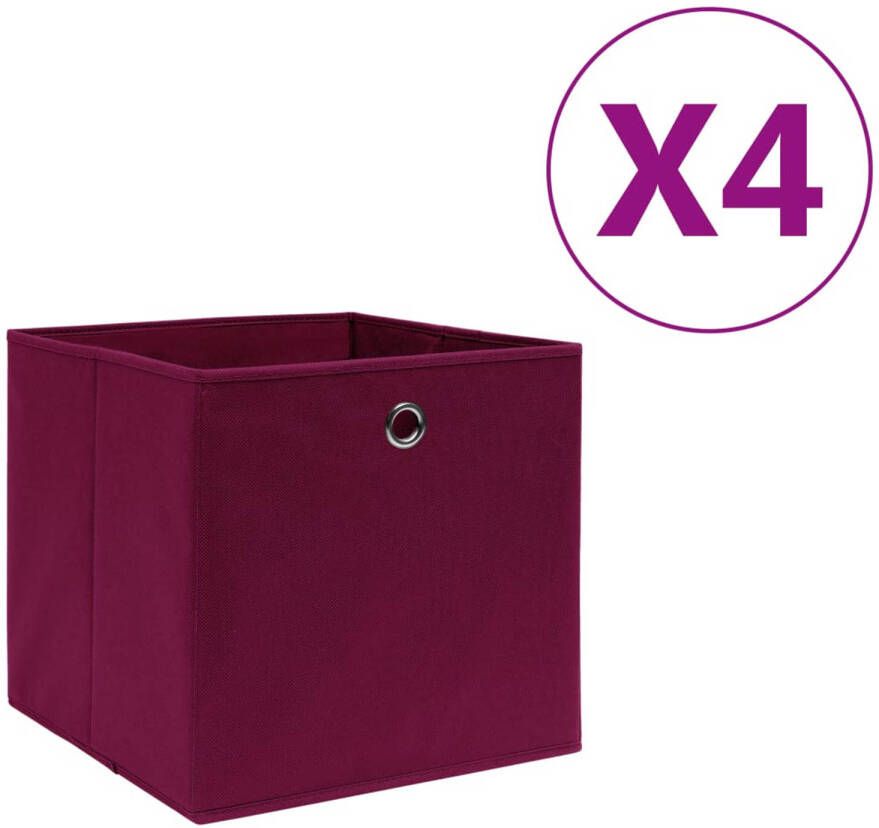 VidaXL Opbergboxen 4 st 28x28x28 cm nonwoven stof donkerrood