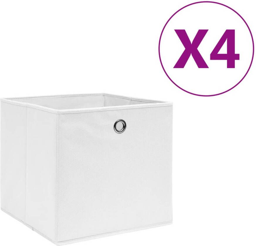 VidaXL Opbergboxen 4 st 28x28x28 cm nonwoven stof wit