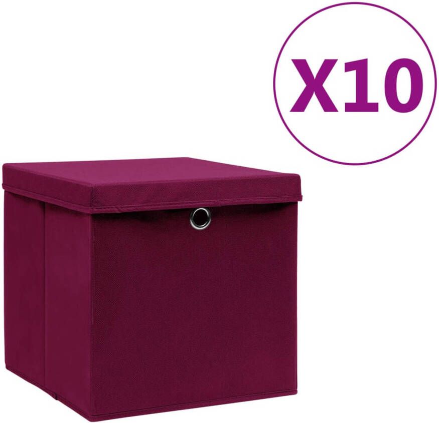 VidaXL Opbergboxen met deksel 10 st 28x28x28 cm donkerrood