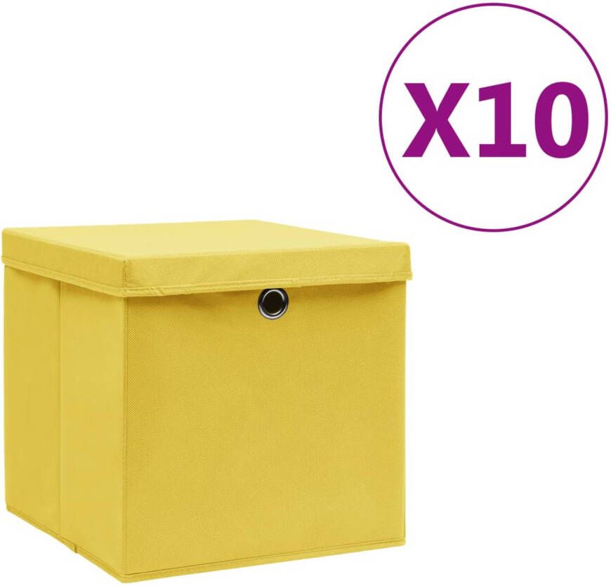 VidaXL Opbergboxen met deksel 10 st 28x28x28 cm geel