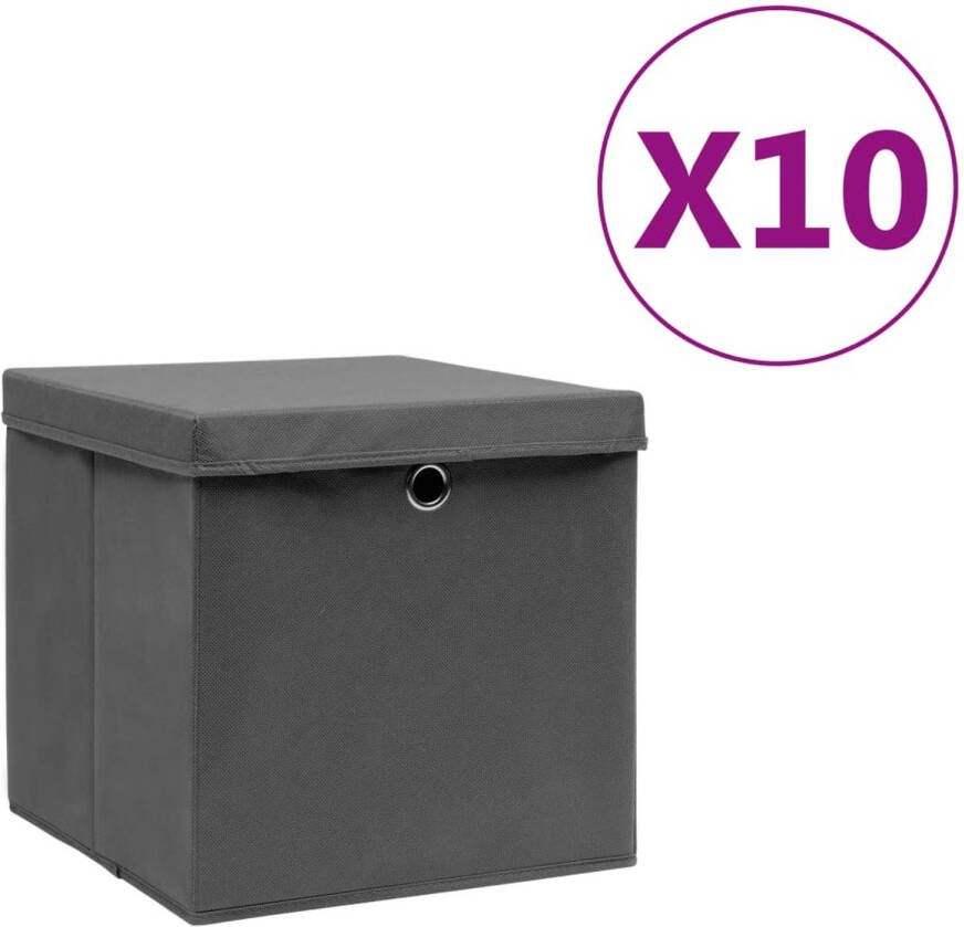 VidaXL Opbergboxen met deksel 10 st 28x28x28 cm grijs