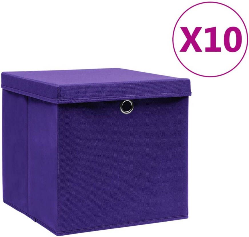 VidaXL Opbergboxen met deksel 10 st 28x28x28 cm paars