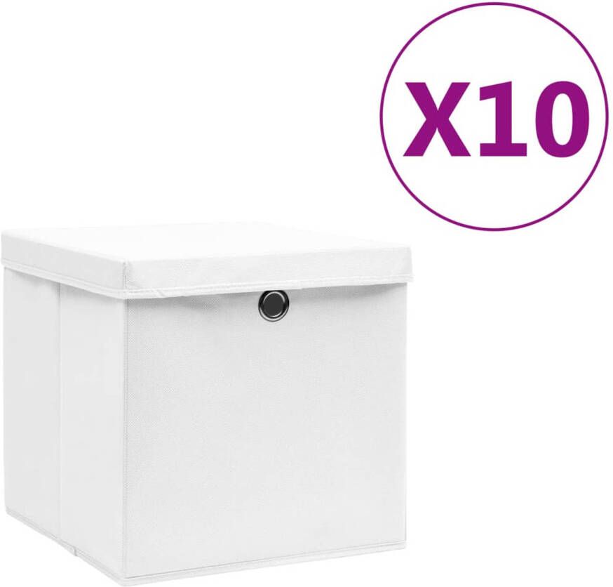 VidaXL Opbergboxen met deksel 10 st 28x28x28 cm wit