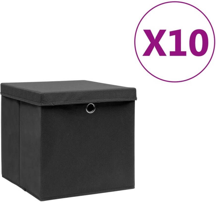 VidaXL Opbergboxen met deksel 10 st 28x28x28 cm zwart