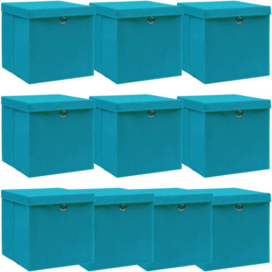 VidaXL Opbergboxen met deksels 10 st 32x32x32 cm stof babyblauw