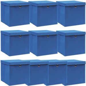 VidaXL Opbergboxen met deksel 10 st 32x32x32 cm stof blauw
