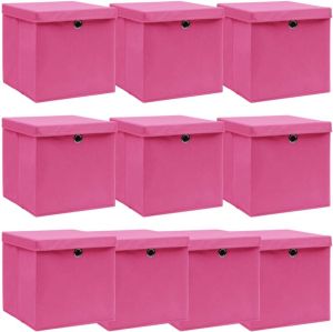 VidaXL Opbergboxen met deksel 10 st 32x32x32 cm stof roze