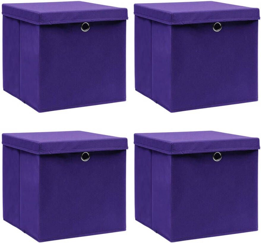VidaXL Opbergboxen met deksel 4 st 28x28x28 cm paars