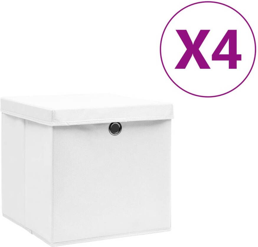 VidaXL Opbergboxen met deksel 4 st 28x28x28 cm wit