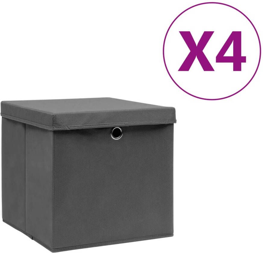 VidaXL Opbergboxen met deksel 4 st 28x28x28 cm zwart