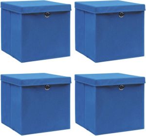 VidaXL Opbergboxen met deksel 4 st 32x32x32 cm stof blauw