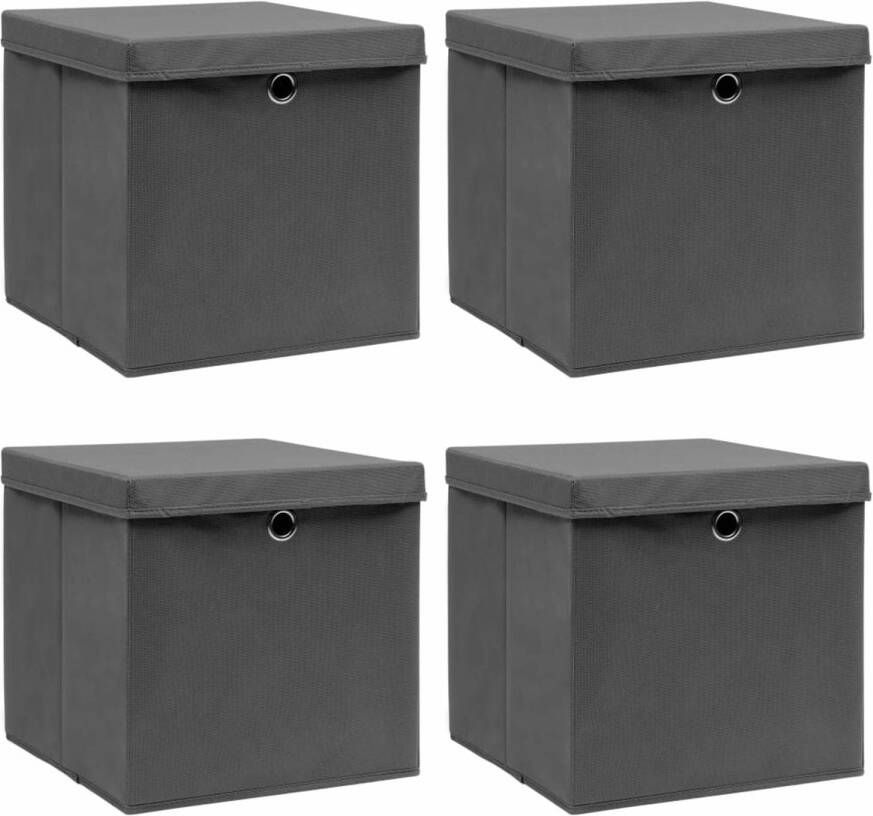 VidaXL Opbergboxen met deksel 4 st 32x32x32 cm stof grijs