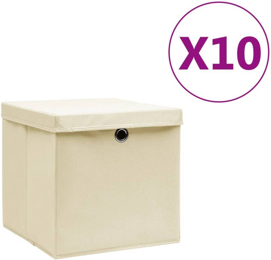 VidaXL Opbergboxen met deksel 10 st 28x28x28 cm crèmekleurig
