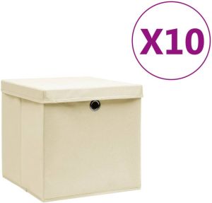 VidaXL Opbergboxen met deksels 10 st 28x28x28 cm crème