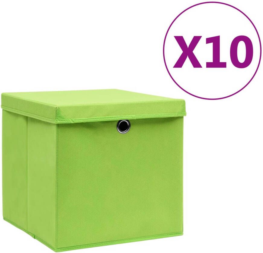 VidaXL Opbergboxen met deksels 10 st 28x28x28 cm groen