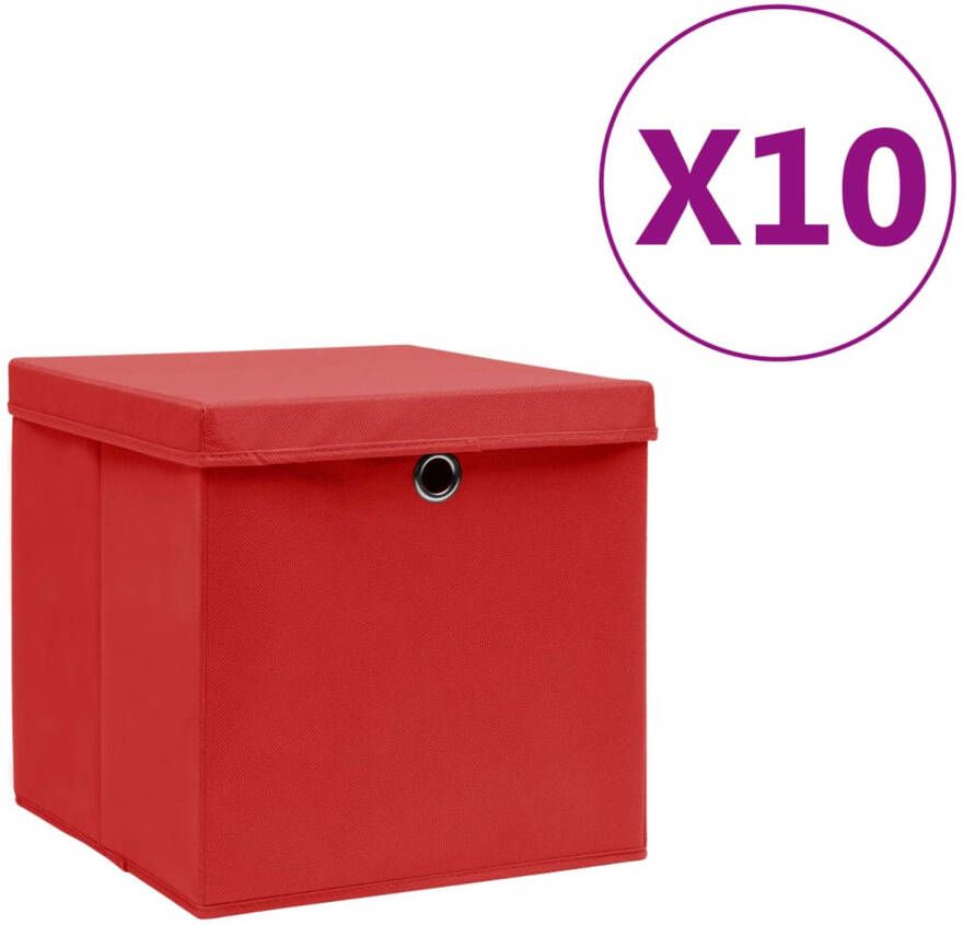 VidaXL Opbergboxen met deksels 10 st 28x28x28 cm rood