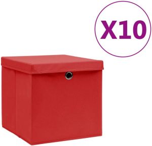 VidaXL Opbergboxen Met Deksels 10 St 28x28x28 Cm Rood