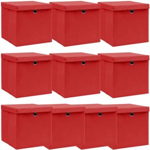 VidaXL Opbergboxen met deksels 10 st 32x32x32 cm stof rood