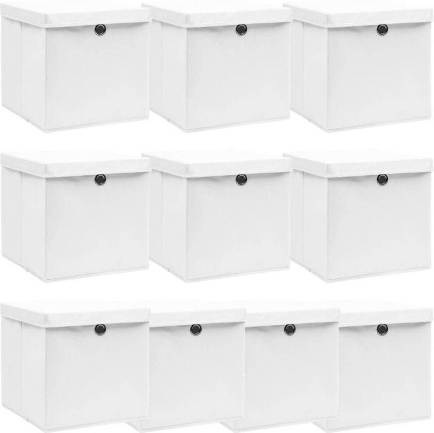 VidaXL Opbergboxen met deksels 10 st 32x32x32 cm stof wit
