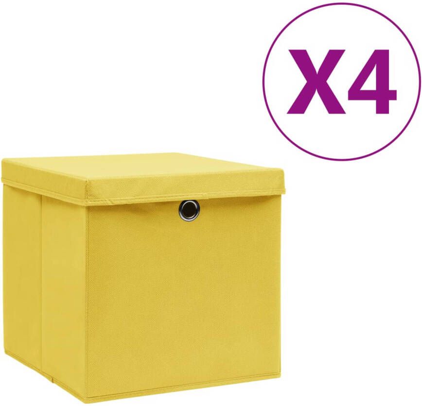 VidaXL Opbergboxen met deksels 4 st 28x28x28 cm geel