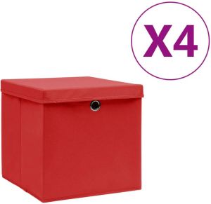 VidaXL Opbergboxen met deksels 4 st 28x28x28 cm rood