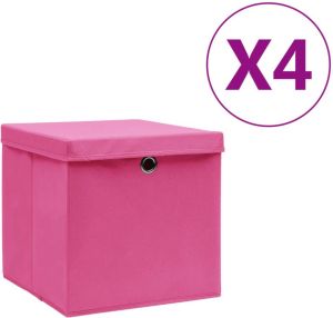 VidaXL Opbergboxen Met Deksels 4 St 28x28x28 Cm Roze