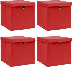 VidaXL Opbergboxen met deksels 4 st 32x32x32 cm stof rood