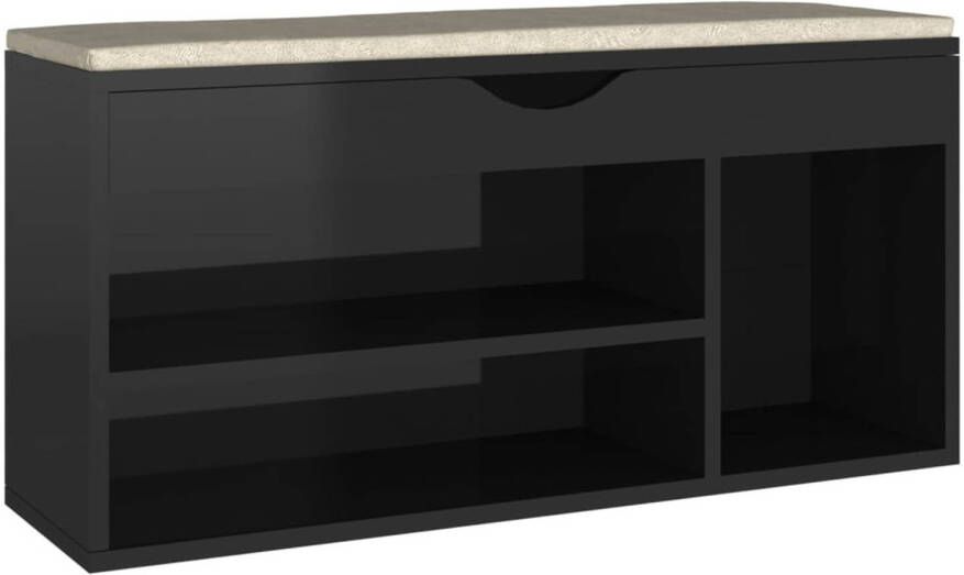 VidaXL Schoenenbank met kussen 104x30x49 cm spaanplaat hoogglans zwart
