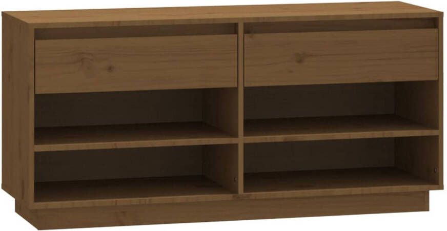 VidaXL Schoenenkast 110x34x52 cm massief grenenhout honingbruin