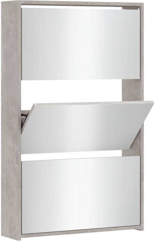 VidaXL Schoenenkast met spiegel 3-laags 63x17x102 5 cm betongrijs