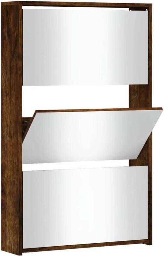 VidaXL Schoenenkast met spiegel 3-laags 63x17x102 5 cm gerookt eiken
