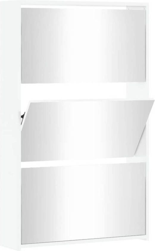 VidaXL Schoenenkast met spiegel 3-laags 63x17x102 5 cm hoogglans wit