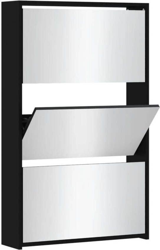 VidaXL Schoenenkast met spiegel 3-laags 63x17x102 5 cm zwart