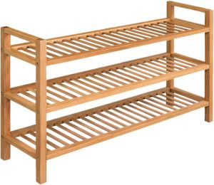 VidaXL Schoenenrek met 3 schappen 100x27x60 cm massief eikenhout