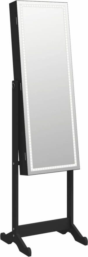 VidaXL Sieradenkast met spiegel en LED-verlichting vrijstaand zwart