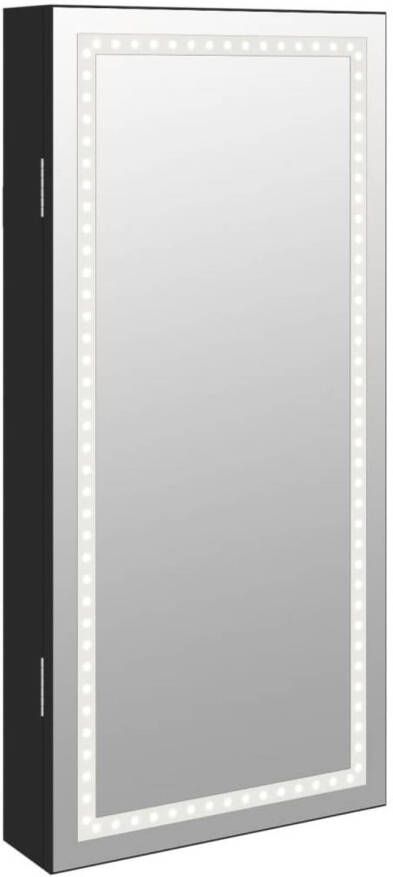 VidaXL Sieradenkast met spiegel en LED wandgemonteerd zwart