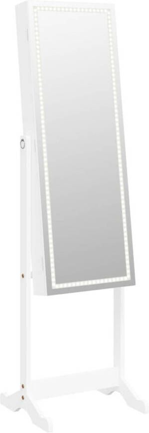 VidaXL Sieradenkast met spiegel met LED-verlichting vrijstaand wit